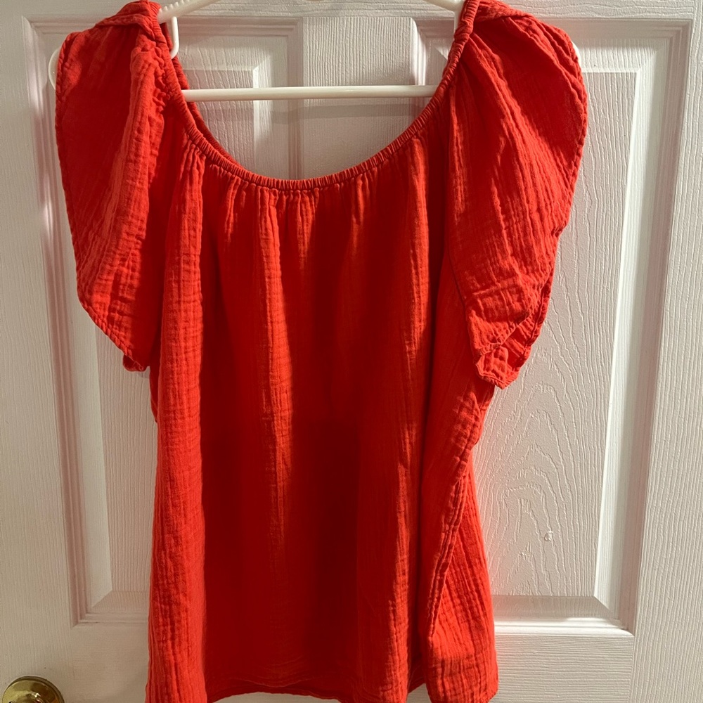 Red Hot coral flutter sleeve top